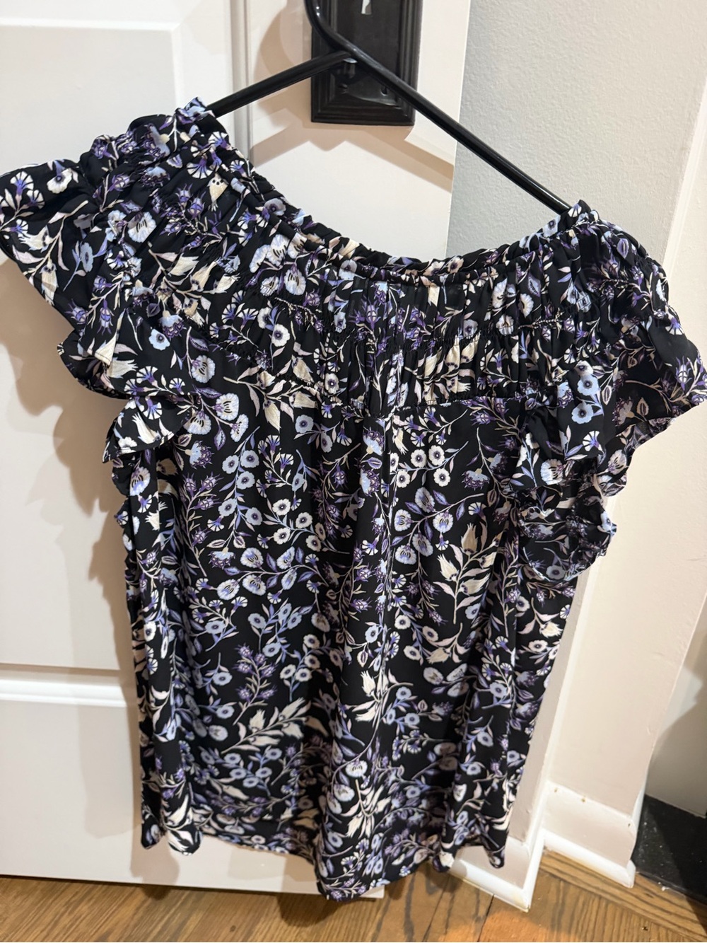 LOFT Black Floral Off-Shoulder Top